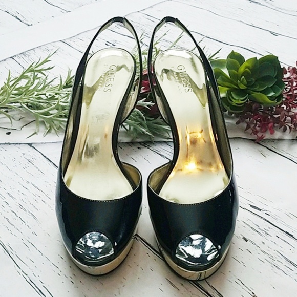 Guess by Marciano Shoes - Guess Patent Leather Platform Peep Toe Heels
